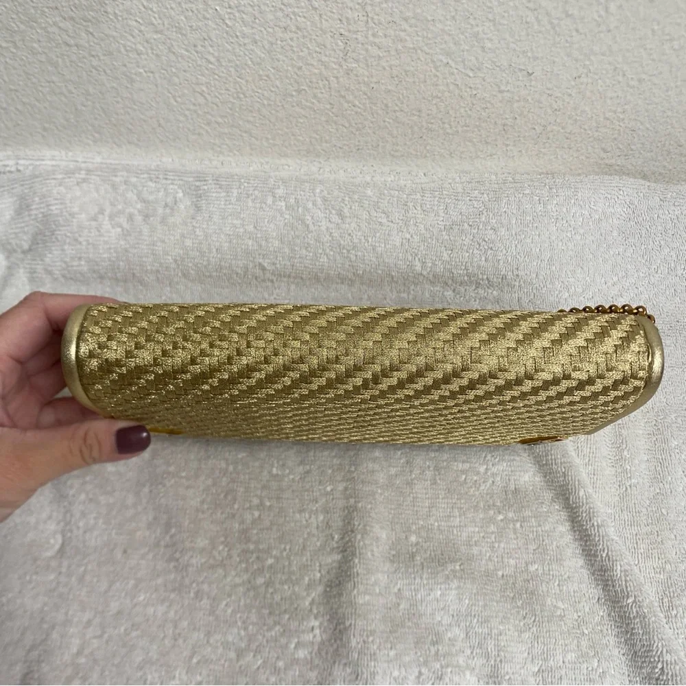 Vintage Gucci Women Metallic Gold Woven Clutch Shoulder Chain Bag Luxury Classic - Picture 6 of 16